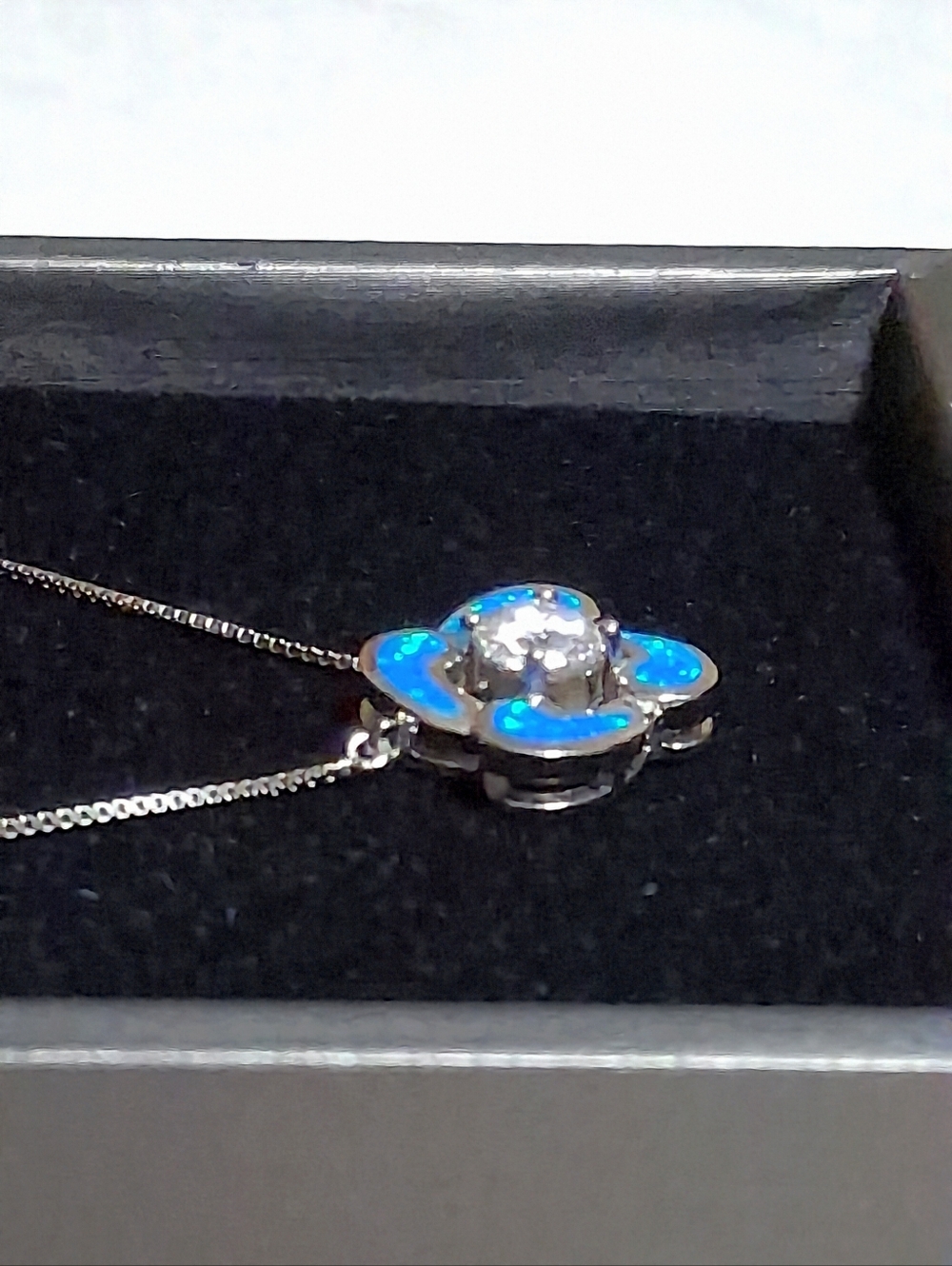 925 Silver Moissanite & Created Opal Pendant/Necklace 925